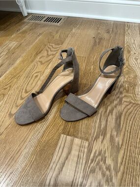 Women’s Taupe Suede Block Heel Sandals with Ankle Strap
